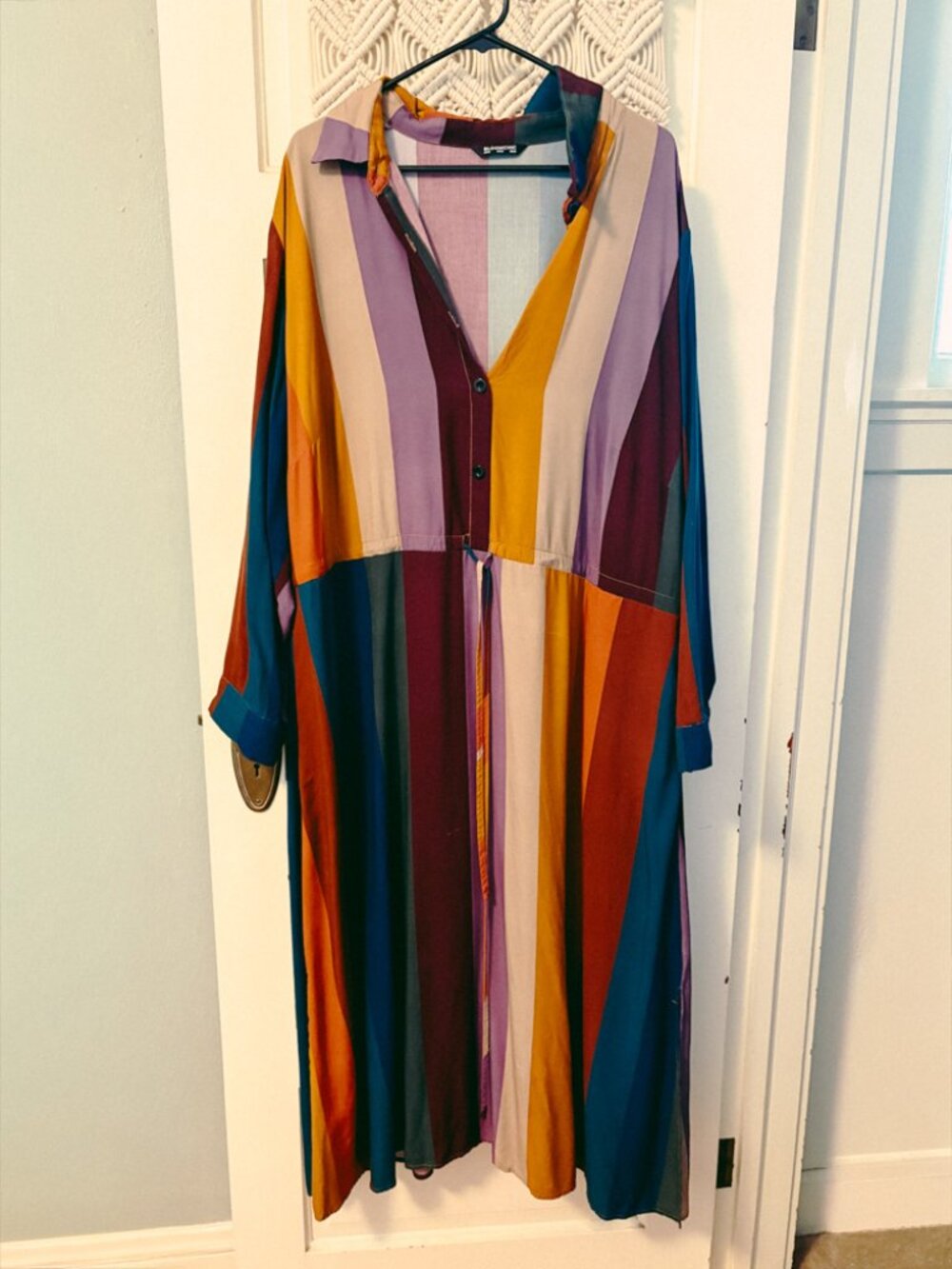 BloomChic Colorblock Contrast Shirt Collar Drawstring Dress